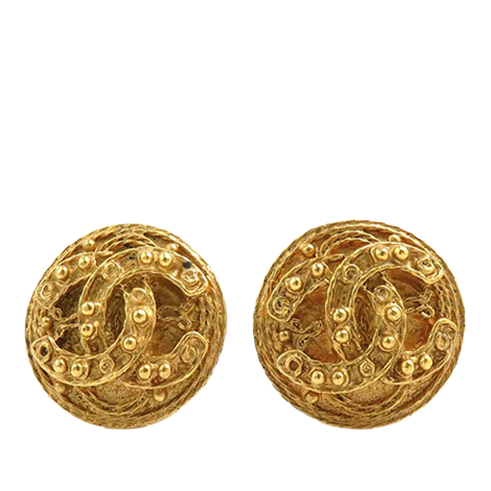 Pre-Loved Chanel CC Gold Plated Round Clip On Earrings